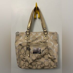 Coach Poppy Beige and Gold Signature Tote Style 16289